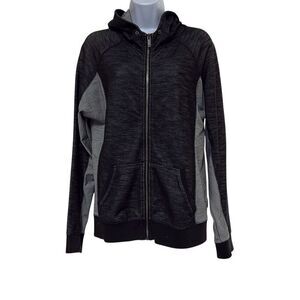 Calvin Klein Jeans Large Black Gray Hoodie Full Zip Kangaroo Pocket Jacket